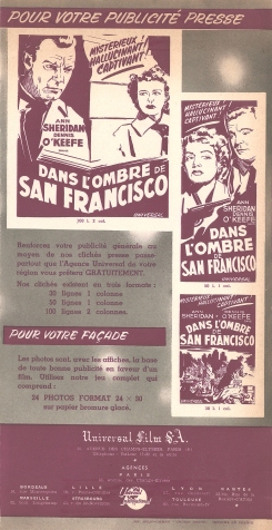Dans l'ombre de San Fransisco (Universal, 1951). France DP.